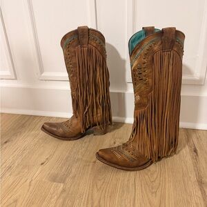 Corral Fringe Embroidered Snip Toe Cowboy Boots